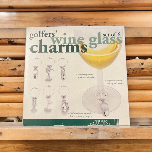 Golfers Wine Glass Charms Set of 6 Unique Shapes Nickel Plated Dinner Party Bar - Picture 1 of 3